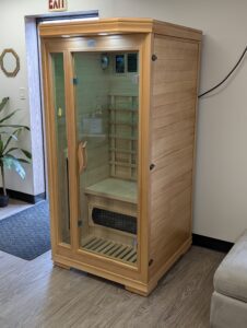 Haven Heat 1-person infrared sauna made of Canadian hemlock wood.