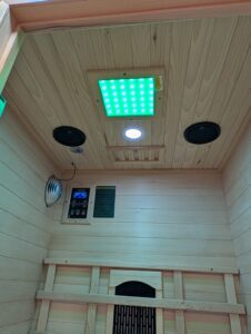 Haven Heat 1-person infrared sauna made of Canadian hemlock wood.