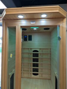 Haven Heat 1-person infrared sauna made of Canadian hemlock wood.