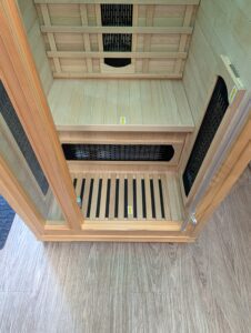 Haven Heat 1-person infrared sauna made of Canadian hemlock wood.