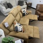 Accent pillows for the Ashley Kanlow sofa featuring bold abstract shapes in espresso, ochre, and terracotta. #forwardfurnitureedmonton #colinthefurniturefella