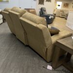 Close up of the sleek track arms and plush honey crosshatch chenille upholstery on the Ashley Kanlow sofa. #forwardfurnitureedmonton #colinthefurniturefell
